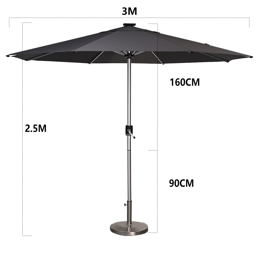 3米直径太阳能LED灯条伞USB充电中柱伞伞骨发光直杆伞灯光模式可调庭院伞