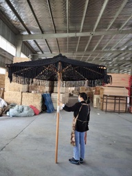 Bohemia cotton rope macrame parasols 2.5m wooden pole handmade tassels woven canopy beach umbrella with macrame fringe