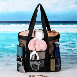 [镂空沙滩包10370] 镂空8口袋沙滩包 网眼布单肩手提旅行洗漱包 健身游泳收纳包